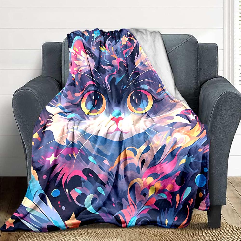 1pc Colorful Cat Blanket, Lightweight Flannel Throw Blanket for Sofa, Bed, Travel, Camping, Living Room, Office, Couch, Chair, and Bed