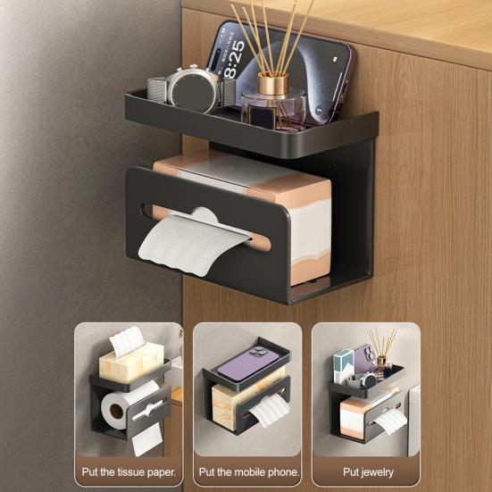 Wall-Mounted Toilet Paper Holder Storage Tray Strong Load-bearing Easy Installation Tissue Wipes Holder Bathroom Organizer