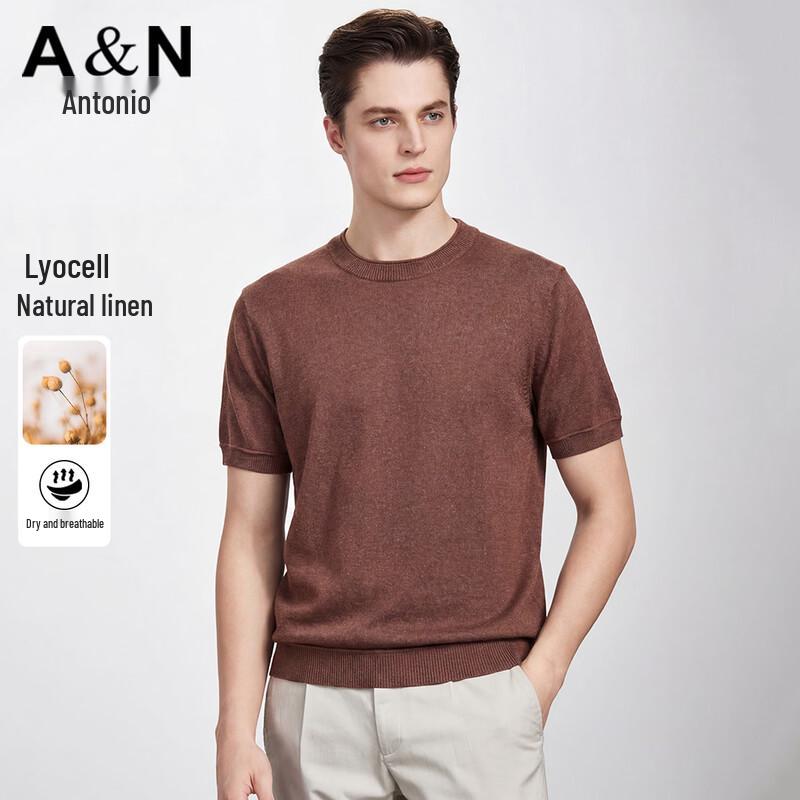 Men s Tencel-Linen Blend Knitted Short Sleeve T-Shirt 2XL