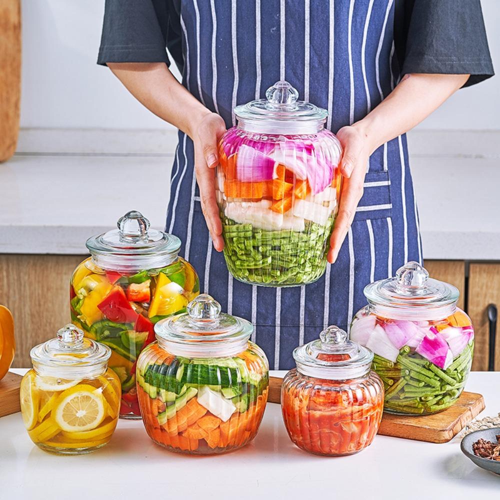 Large Open Mouth Kimchi Jar Transparent Seasoning Container Multi-functional Glass Pickle Jar  Home