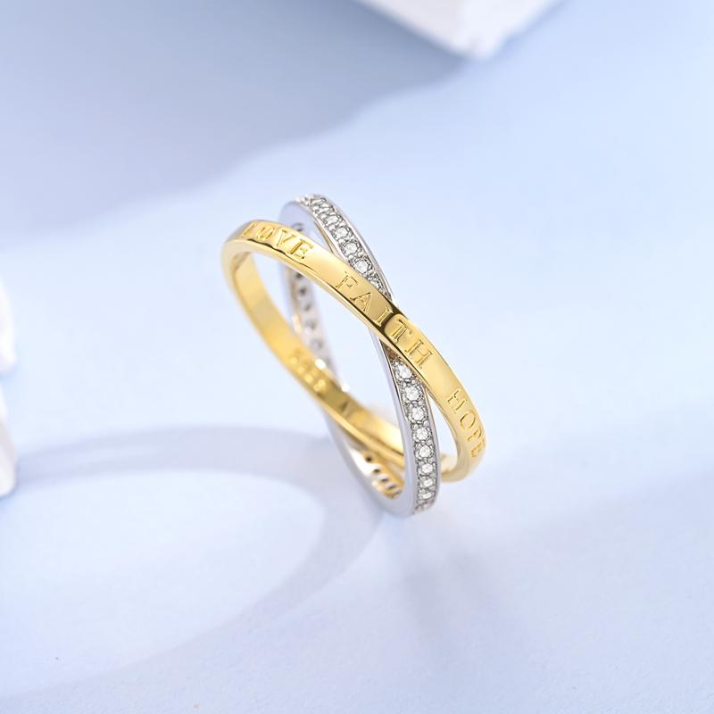 Original 925 Sterling Silver Gold Cross Ring Size 6-9 Ring Simple Line Design For Women Men Engagement Wedding Gift