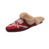 Fashion Women Slippers Winter Warm Plush Lined Women Cotton Slippers Embroidery Flat Mules Shoes Comfortable Pointy Toe Slides Women