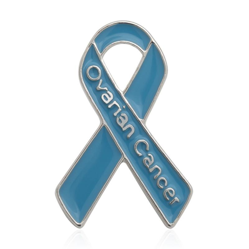 Ovarian Cancer Awareness Jewelry Alloy Blue Ribbon Brooch for Survivor Gifts 1