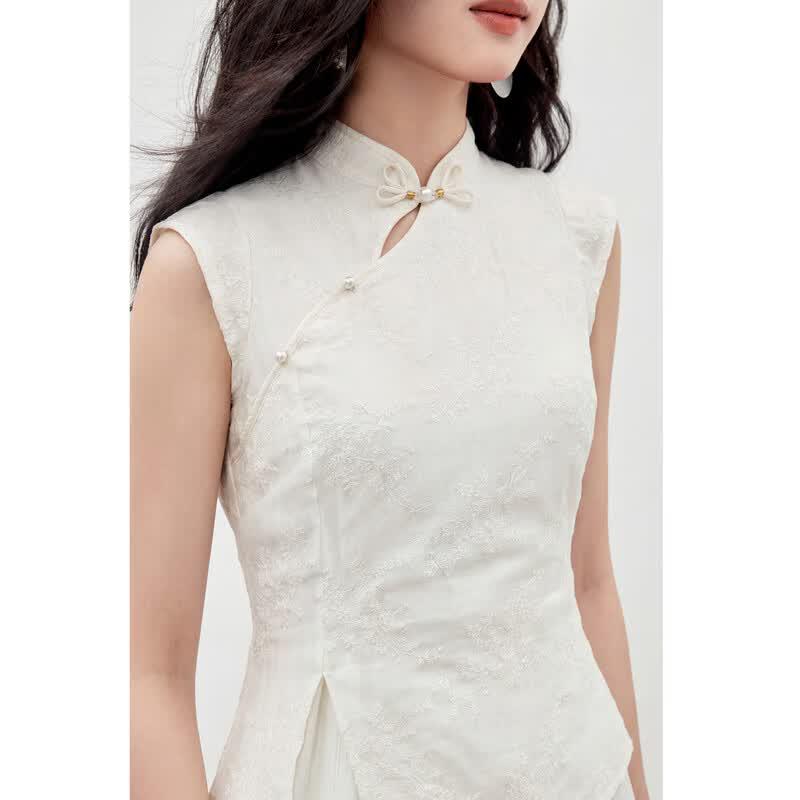 Elegant Stand Collar Sleeveless A-line Midi Dress