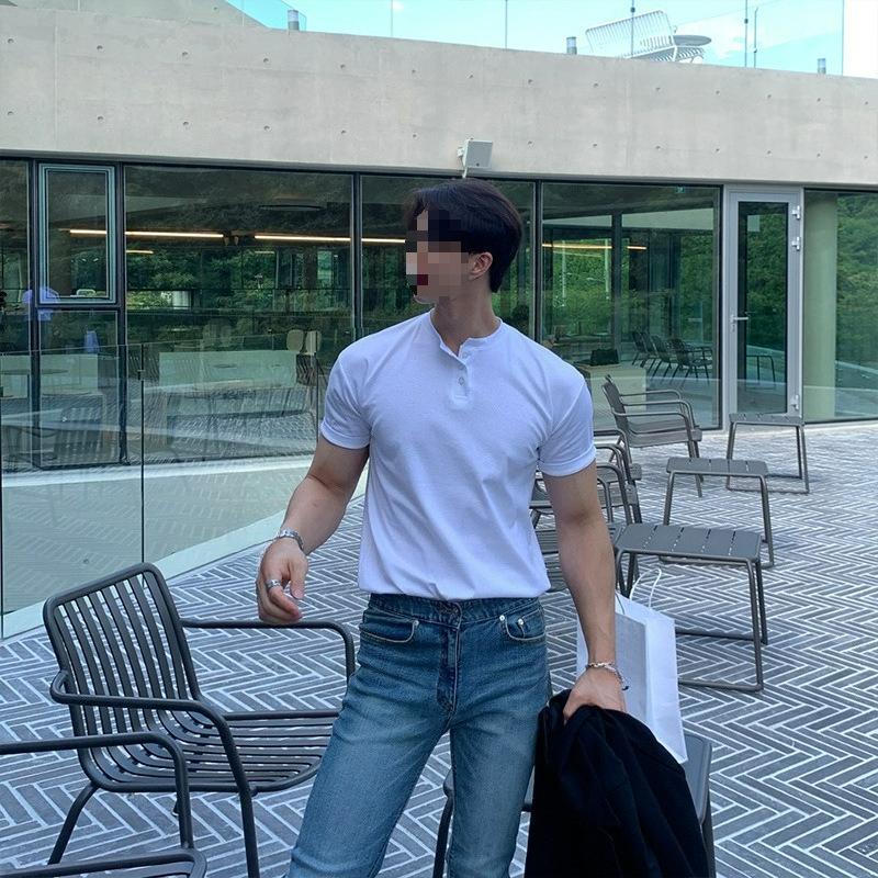 

Ретро Тяжелая Короткорукавная Футболка Мужская Рубашка Поло Зрелая и Стабильная Плотные Манжеты Фитнес Упражнения M белый