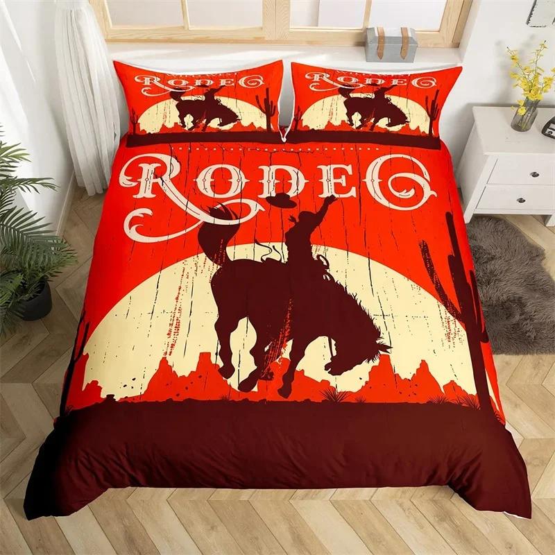 Western Cowboy Bettbezug Set Einzelbett King Wild West Themen Cowboy Bettwäsche Set Mikrofaser Rodeo Cowboy Pferd reitend Steppdeckenbezug