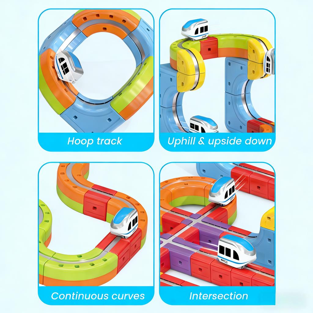 Magnetic Electric Train Set with Track Fusion, STEM Montessori DIY Building Race Toy for Kids, Christmas & Birthday Gift for Boy