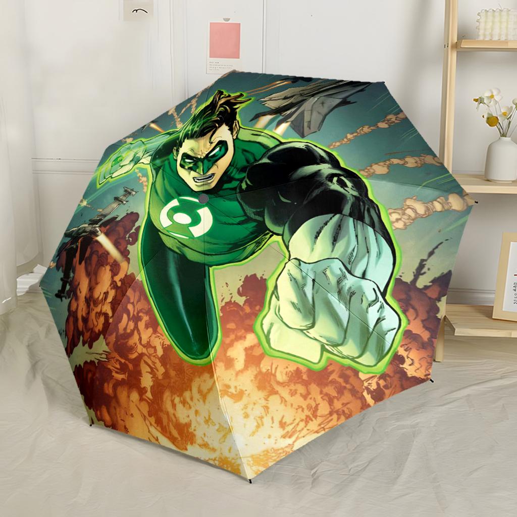 Green Lantern In Space Portable Automatic Umbrella Folding Umbrella with 8 Ribs Compact Design All-Season Travel Vibrant Pattern Umbrella