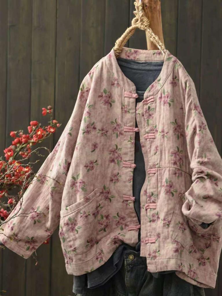 Johnature Women Vintage Print Floral Jackets Stand Long Sleeve Autumn Chinese Style Female Jackets