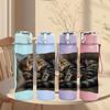 1PC Two Cats Rest On Pillow 750ml Color Plastic Sports Water Bottle Leakproof Flip Straw Lid Suitable for Sports Office Home Use