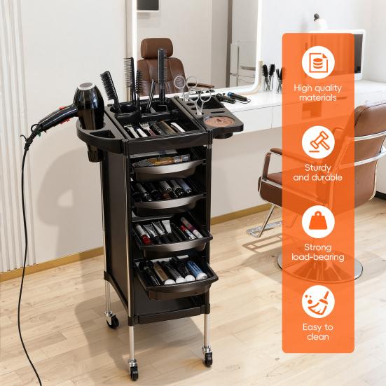 Tattoo Cart Hair Salon Storage Tool Cart, 6-Layer Trolley with 4 Rolling Wheels, Barber for Hairdressing Beauty SPA