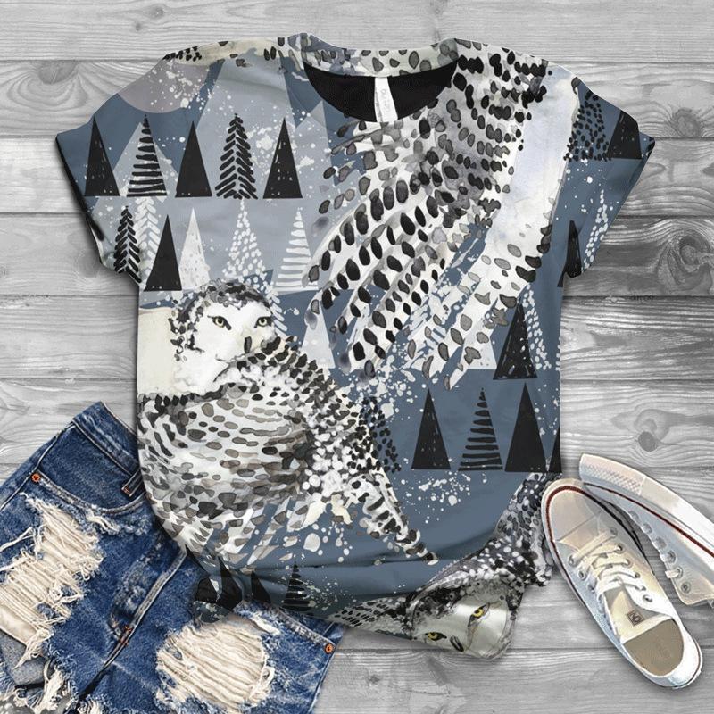 Summer New Bird 3D Printed Women's Top Loose Short Sleeve Loose Casual T-shirt