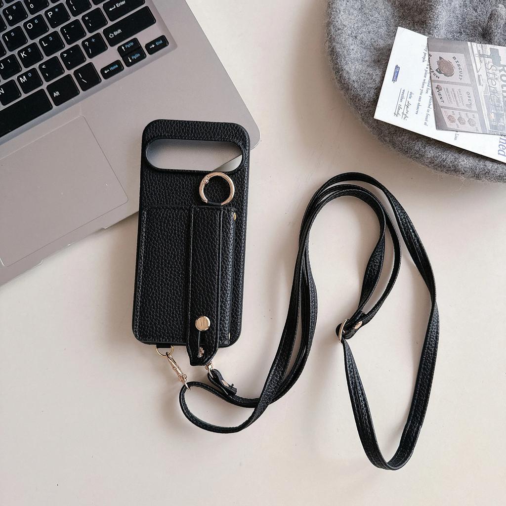 Ring Crossbody Wrist Strap Wallet with Card Holder Phone Case for Google Pixel 9 8 7 6 Pro 8A 7A 6A 5G Leather Shockproof Cover