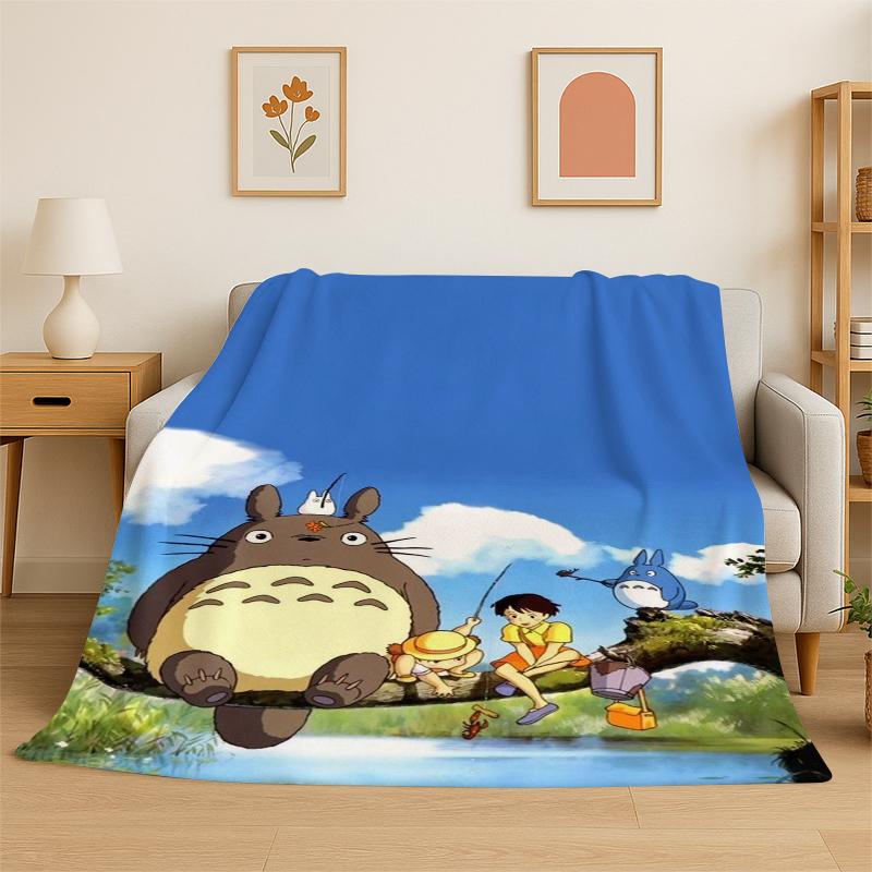 Classic T-Totoro Cartoon Cute Flannel Blanket Soft Warm Throw Blanket for Bedroom Living Room Bed Travel Camping Picnic Kid