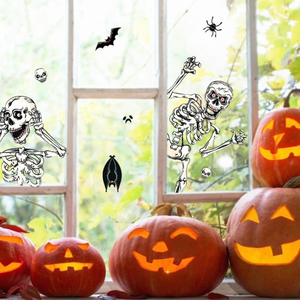 Spine-Chilling Halloween Stickers, Skeleton Halloween Decor, 4 Sheets Of Reusable Window Decals, Suitable For Gothic Wall Paper, Easy To Apply