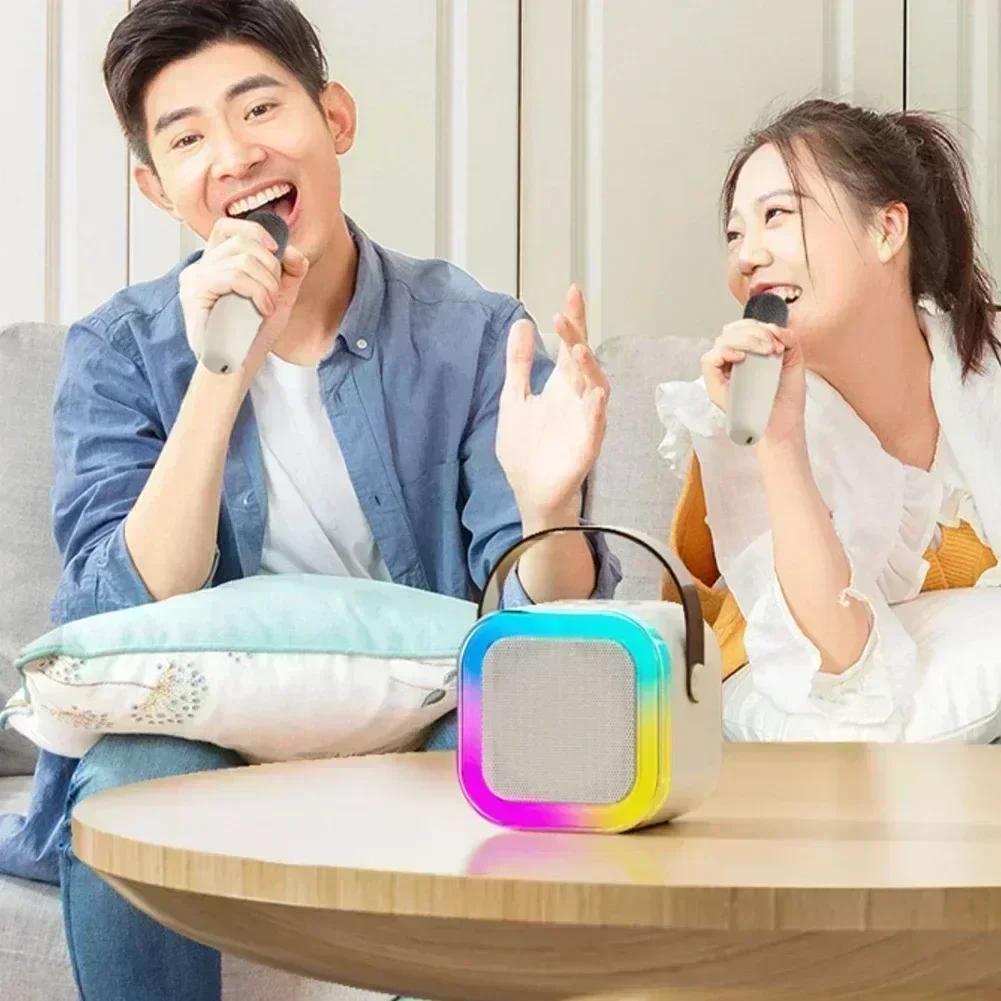 K12 Bluetooth speaker karaoke machine portable speaker system with 2 wireless microphones family family singing children's gif