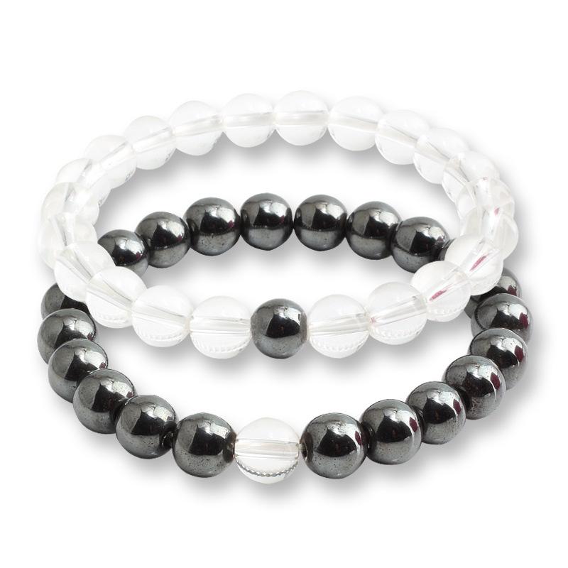 Creative Pink Crystal & Black Agate Single Strand Bracelet Gift Set