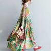 Damen Langer Rock Retro Große Blume Übergroß Schwingend Bodenlanges Kleid