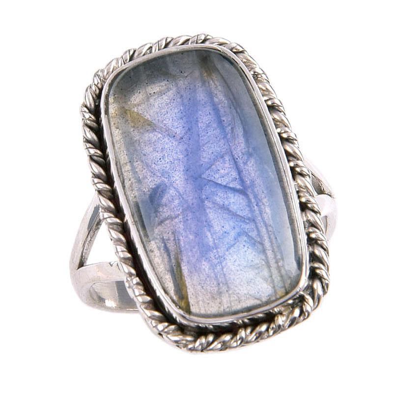 Natural Labradorite Gemstone 925 Solid Sterling Silver Jewelry Ring S.8.5 g4t42