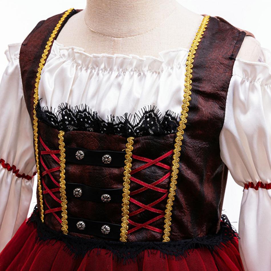 Bambina Halloween Cosplay Capitano Pirata Principessa Vestito Bambini Carnevale Festa Vestiti Bambini Spettacolo Teatrale Maniche Lunghe Completo