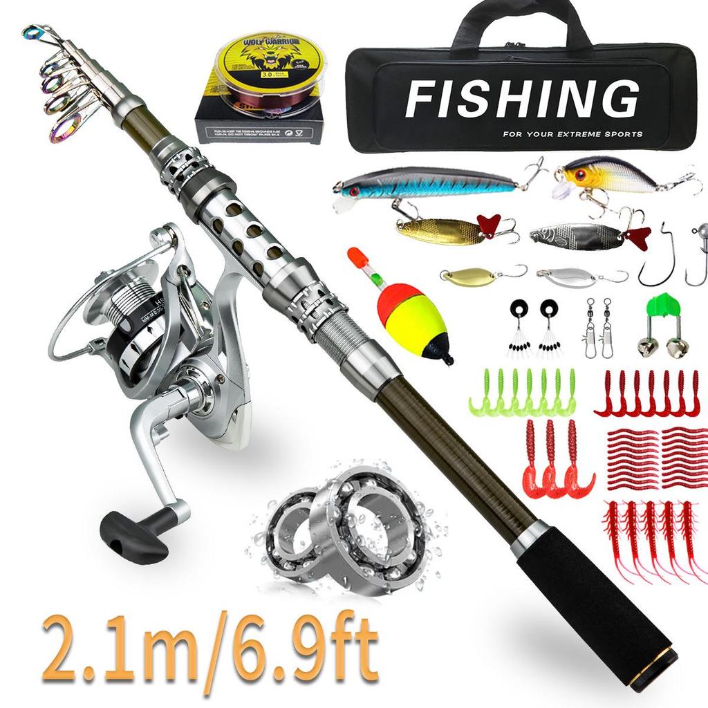 Portable Telescopic Fishing Rod & Reel Set with Soft Bait, Hook, and Line for Long Cast Sea Fishing