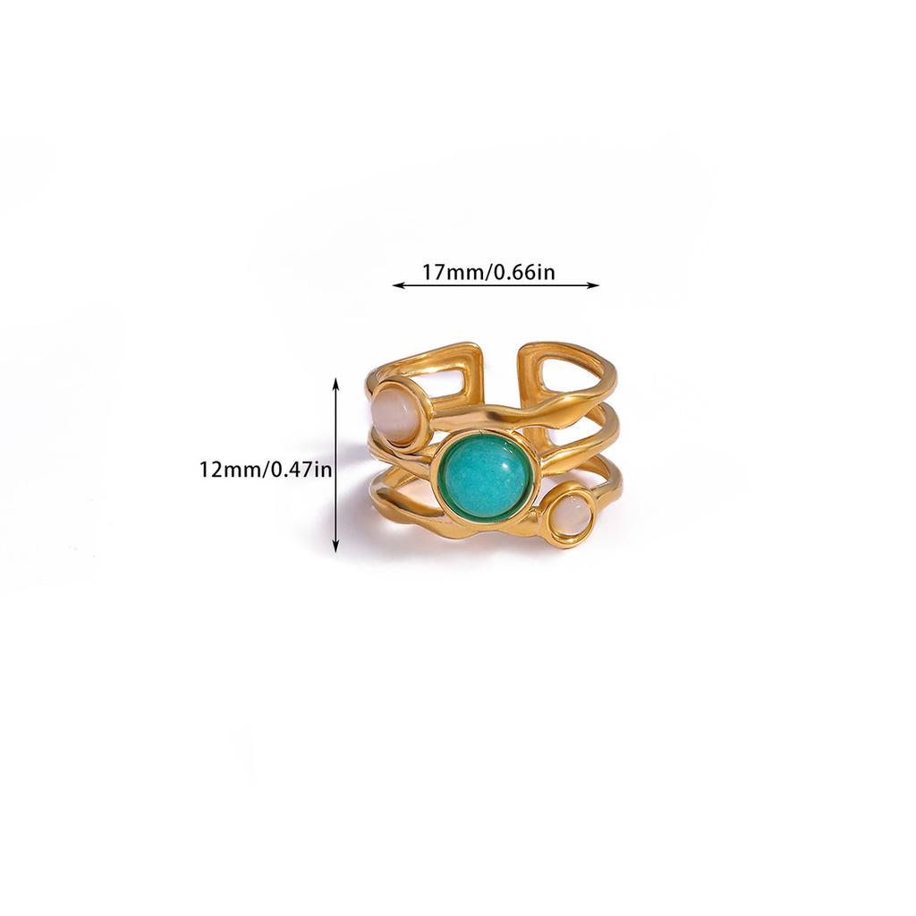 Vintage Green Stone Open Stainless Steel Rings For Women Fashion Gold Color Flower Zircon Ring Jewelry Aesthetic Anillos Gift