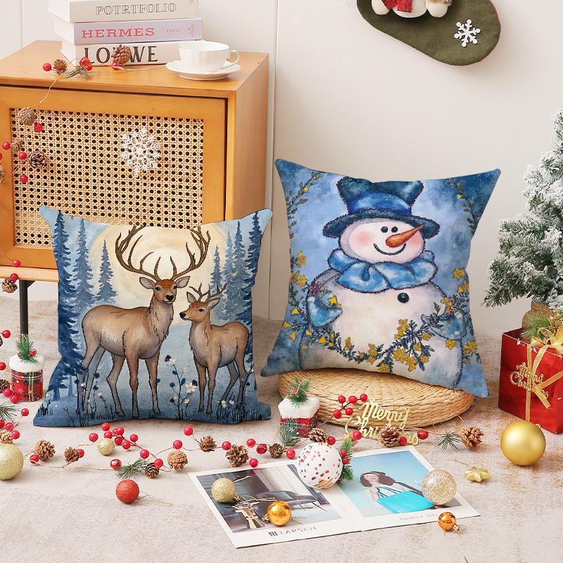 New Christmas Pillow Cover Linen Print Car Cushion Cartoon Cute Living Room Sofa Cushion