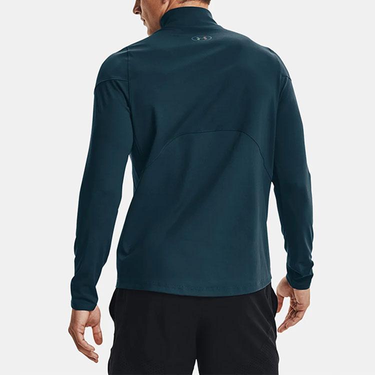 Under Armour Rush Solid Slim Fit High Neck Sports T-Shirt Men Tops Light-Gray-Blue 1366059-413
