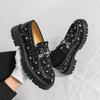 Men's shoes trendy soft denim ripped beggar shoes metal buckle casual loafers