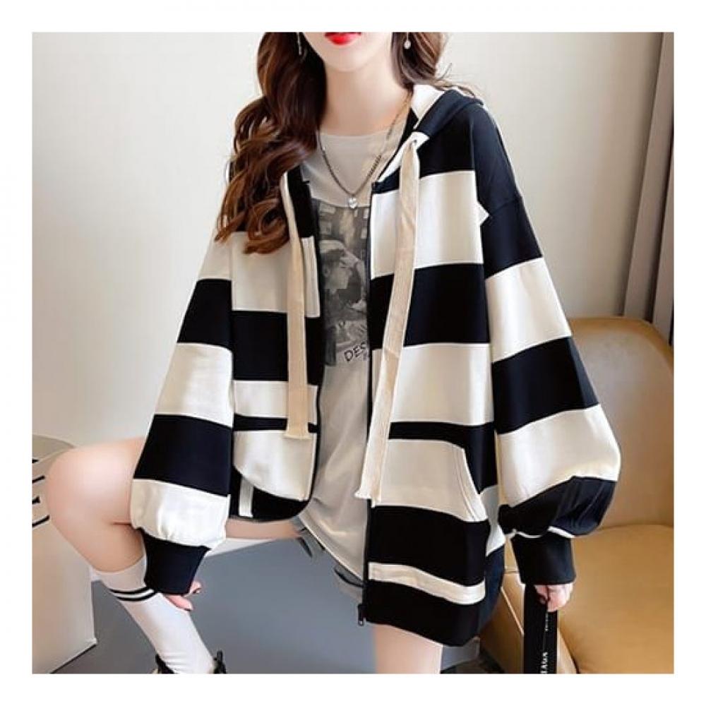 Navava Women Casual Striped Long Sleeve Hoodie Jacket Nc157