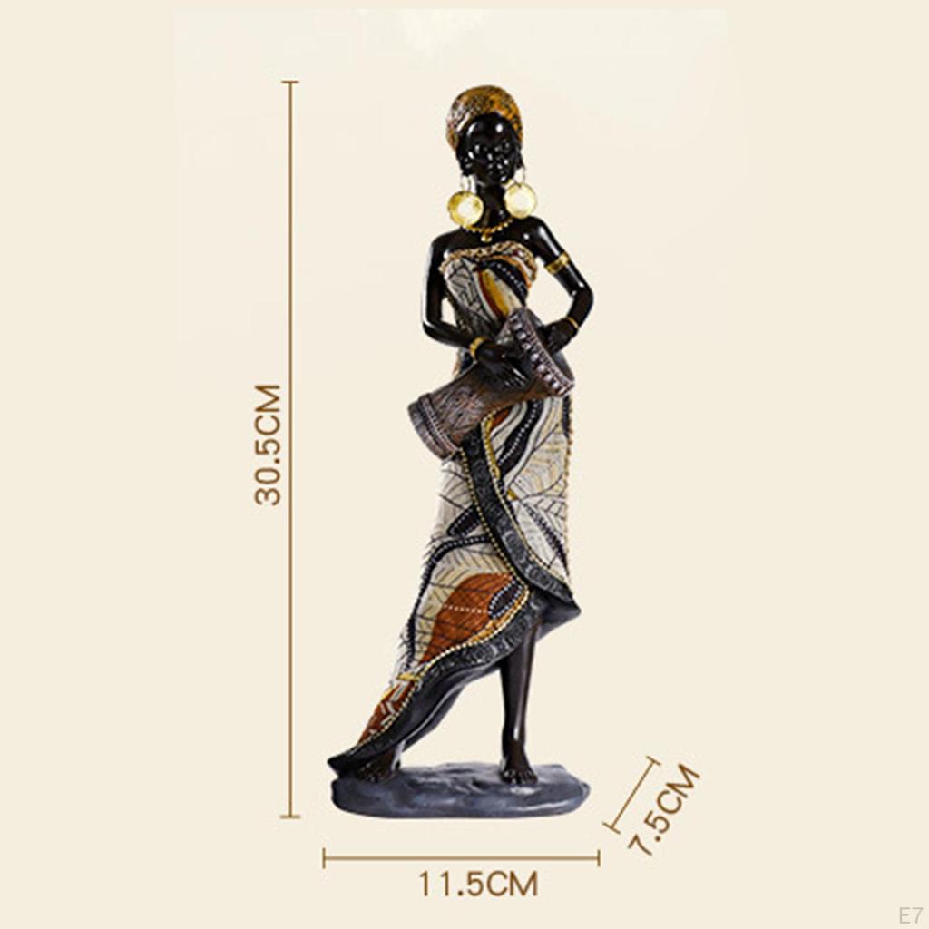 African Lady Figurine Tribal Women Statue Exotic Ornaments for Living Room