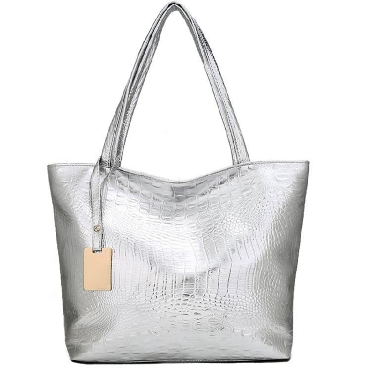 PU Leather Shoulder Bag Metallic Alligator Pattern Handbag for Easy Organization