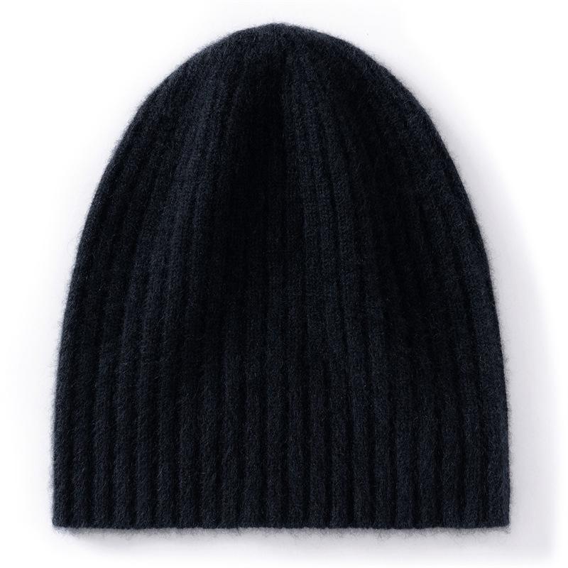 Women's 100% Cashmere Ribbed Knit Hat with Ear Protection - Warm & Stylish Solid Color Design
