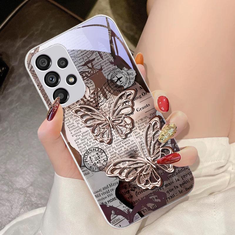 Vintage Schmetterling für Samsung Galaxy S10 4G S20 11E 30 S21 22 S24 Fe Pro S23 S25 Ultra 5G S9 Gehärtetes Glas Handyhülle