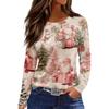 Christmas Limited Edition Women's 3D Floral Snowman Print Round Neck Long Sleeve T-shirt Fashion Casual Long Sleeve Top