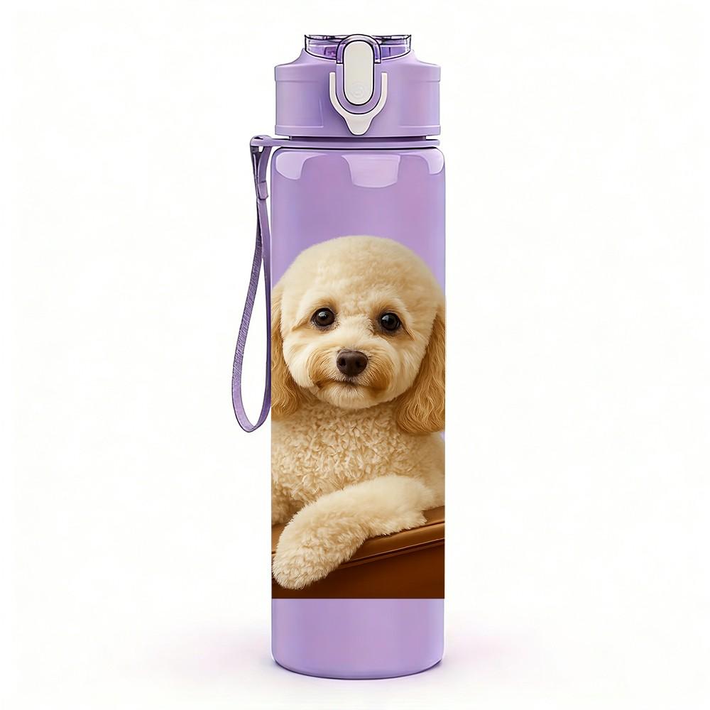 1 Pezzo Barboncino Cucciolo Scatola di Legno Ritratto 750ml Plastica Colorata Borraccia Sportiva Tappo Flip-Top Anti-Perdita Adatta per Sport Ufficio Uso Domestico