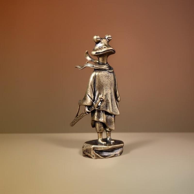 Alloy Zen Meditation Frog Statue Aesthetic Vintage Texture Small Decor for Tea Table Home Office Gift