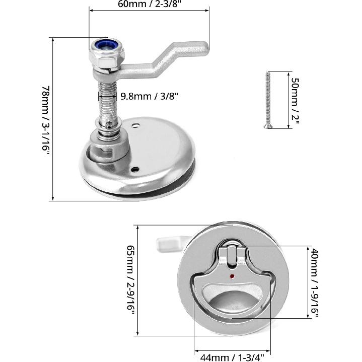 QWORK Boat Cam Latch, 2 Pack Marine 316 Stainless Steel Marine Boat Floor Buckle Hatch Latch, Flush Turning Lift Handle Lock, Marine Slam Latch,