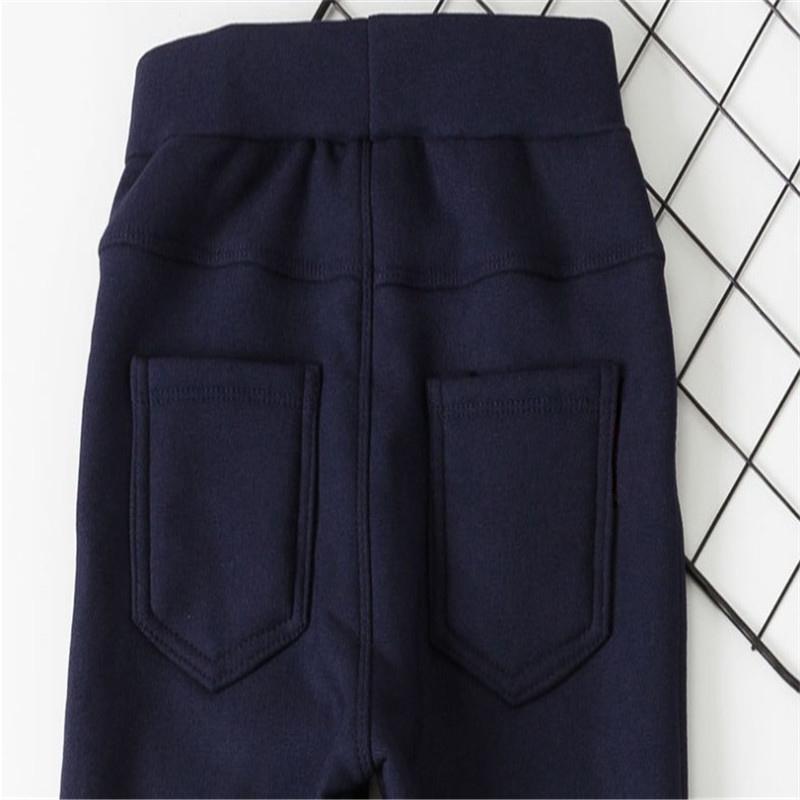 Girls Winter Children Plus Velvet Trousers Thick Warm Solid Color Pencil Pants