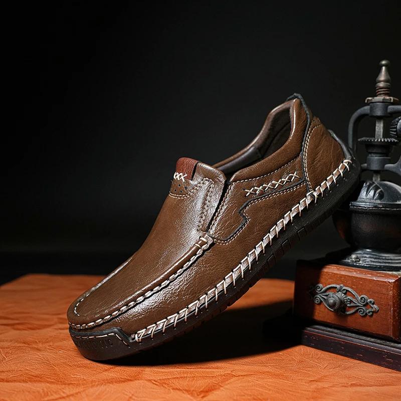 Fashion Brand Casual Business Leather Shoes Men's Handmade Platform Loafers Outdoor Anti Slip Comfortable Luxury Lazy Shoes Large Size