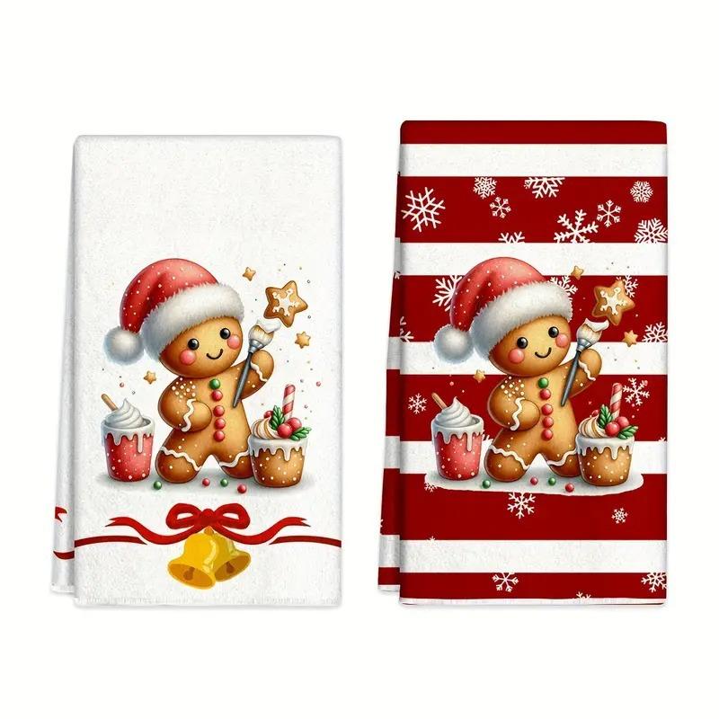 2PCS Christmas towel cloth, dish towel, cross-border microfiber Christmas printing, kitchen towel cloth, dish towel
