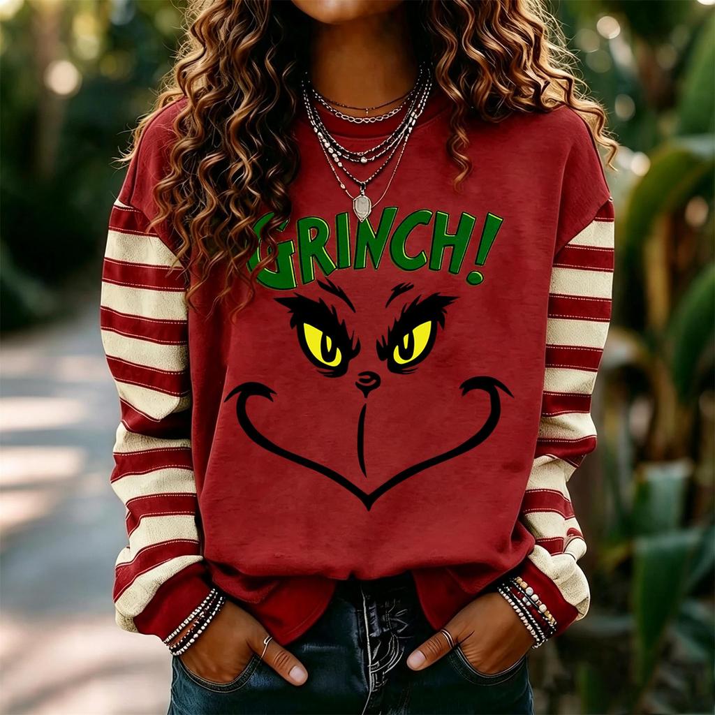 Women's Trendy Long Sleeve Neck Pullover Sweatshirt with Christmas Print for Winter Holiday