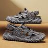 Men Outdoor Hiking Sandals Handmade Summer Roman Sandals Retro Wide Close Toe Grey Beach Shoes Over Sized