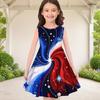 Girls Round Neck Sleeveless Galaxy Star Printed A Line Flared Dress Red Blue White