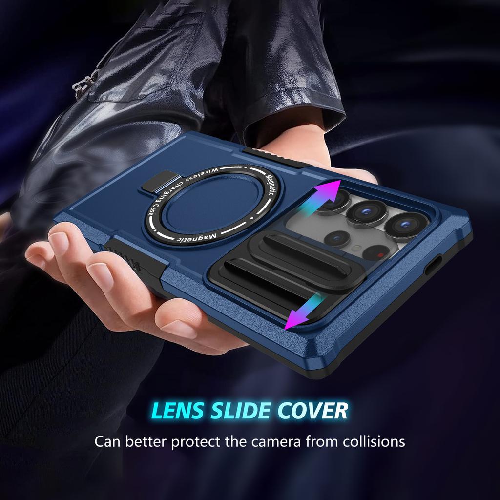 For Samsung Galaxy S24 Ultra Case PC+TPU Phone Cover with Lens Lid Magnetic Case