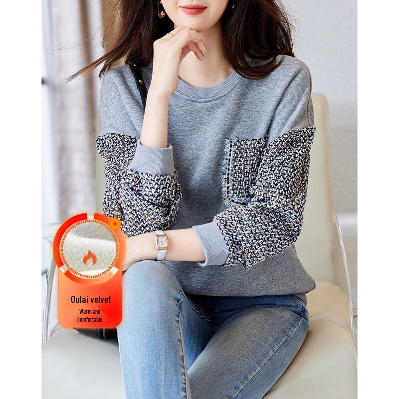 

Demana Women s Fleece-Lined Color Block Crew Neck Sweatshirt S