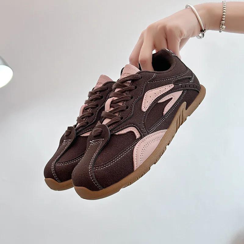 

Fashion Women s Shoes Lace-up Women s Vulcanize Shoes 2025 Fashion Color Matching Ladies Casual Shoes New Round Head Classic Sneakers 35 коричневый