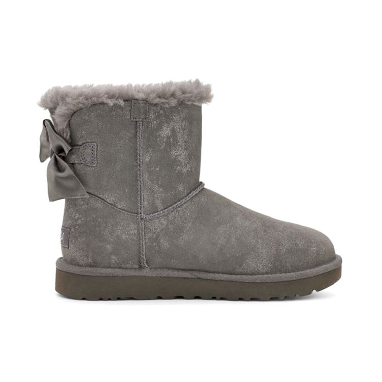 UGG Bailey Bow Glimmer Suede Casual Comfortable Short Snow Boots Women Boots Charcoal 1125795-CHRC