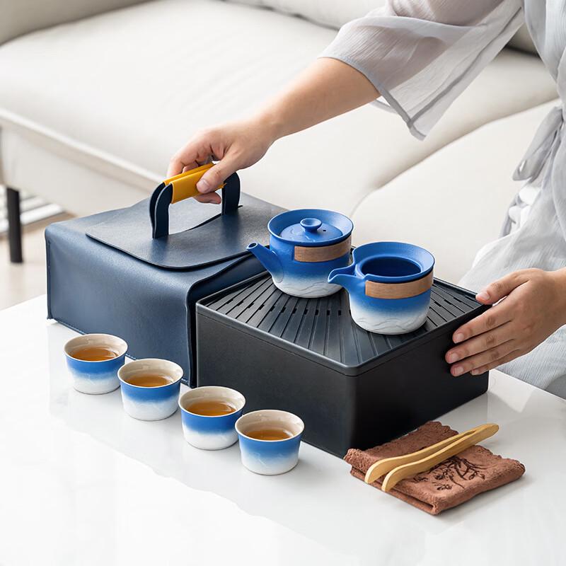 Rough Pottery Gradient Blue Tea Set