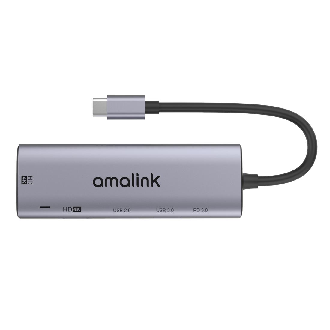 

AMALINK AL-95126D 5 in 1 Type C Hub 76W Power Delivery 2x HDMI+USB 2.0 PD 3.0 Adapter for Mobile Phone Laptop As Shown A